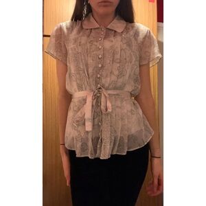 Vintage cream sheer floral tshirt blouse by NEXT